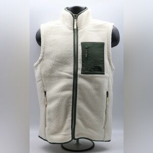 The North Face Off-White and Dark Green Fleece Vest